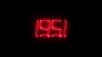 Neon red digital LED numbers display showing 1951 on black background, glowing electronic number animation, retro futuristic time and year concept, scoreboard and countdown style