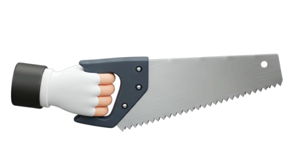 Hand Holding Saw on White Background