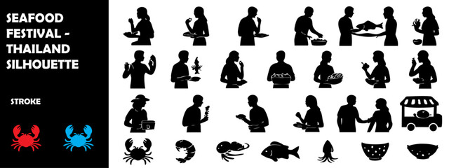 Seafood Festival Thailand Silhouette Vector &ndash; Coastal Food Celebration Icons