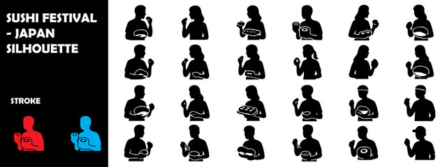 Sushi Festival Japan Silhouette Vector &ndash; Traditional Japanese Cuisine Celebration Icons