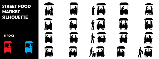 Street Food Market Silhouette Vector &ndash; Urban Outdoor Food Festival Icons