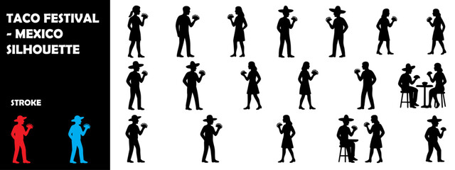 Taco Festival Mexico Silhouette Vector – Street Food Fiesta Celebration Icons