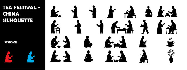 Chinese Tea Festival Silhouette Vector &ndash; Traditional Tea Culture Celebration Icons