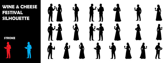 Wine and Cheese Festival Silhouette Vector &ndash; Gourmet Tasting Culinary Event Icons