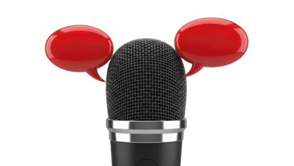 Microphone with Speech Bubbles on White Background