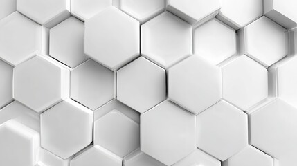 Naklejka premium 3d white hexagonal tiles with varying depths creating a geometric abstract pattern with light and shadow effects
