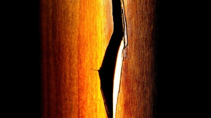 A thin golden light from a crack in dark wood, suggesting hidden space. travel magazines, destination branding, designed for travel destination branding, used by product managers.