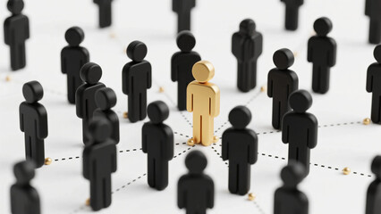 Colorful Human Figures Connected by Dotted Lines on White Background Representing Social Networking, Teamwork, Leadership, and Community Structure