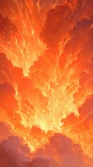 Fiery Sky: An awe-inspiring view of an intense, fiery sky, filled with dynamic swirls and vibrant hues of red and orange, creating a sense of power and energy.