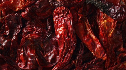 Close-up of deep red wrinkled chili texture showing rich color variations and organic details. menu design, packaging mockups, designed for food delivery and cloud-kitchen brand materials.