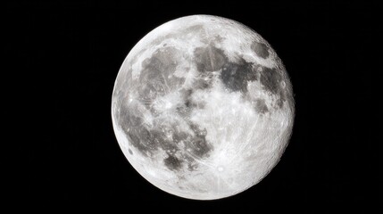 Obraz premium Full moon glowing in dark space, detailed craters visible under cold moonlight. STEM education sheets, lab safety posters, designed for STEM education and laboratory safety posters.