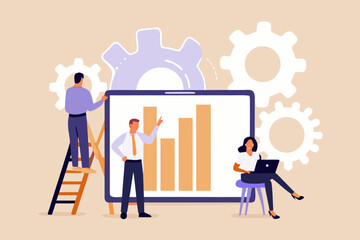 Teamwork analyzing business data and charts for success strategy