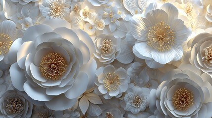 Elegant white paper-cut floral design against a soft white background, with ample copy space, realistic HD