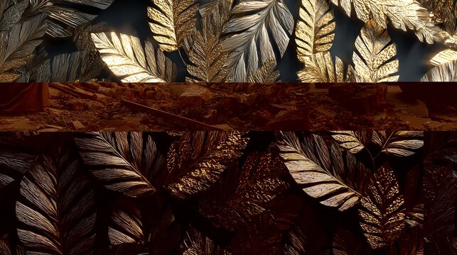 Fototapeta Elegant Dark Blue Leaves with Gold Edges - Moody Foliage Plant Nature