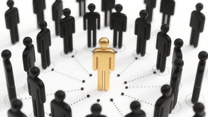 Colorful Human Figures Connected by Dotted Lines on White Background Representing Social Networking, Teamwork, Leadership, and Community Structure