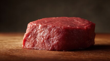 Close-up of a premium beef fillet on a wooden board with dramatic lighting. menu design, packaging mockups, designed for food delivery and cloud-kitchen brand materials, inspires cooking.