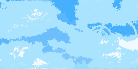 Abstract digital art with varying shades of blue and white shapes resembling clouds or islands