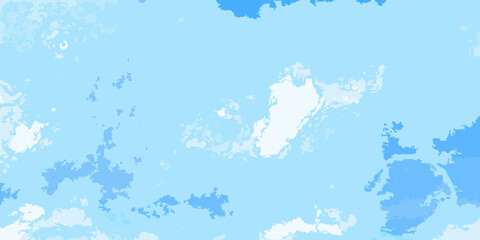 Abstract watercolor painting of a bright blue sky with scattered white and light blue clouds