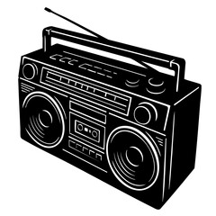 High-contrast boombox silhouette with interior line details