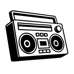 Minimalist black and white boombox, angled sideways