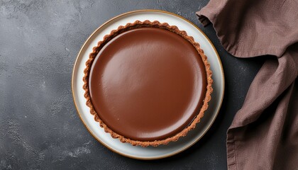 Minimal Chocolate Tart Flatlay Aesthetic Dessert Photo
