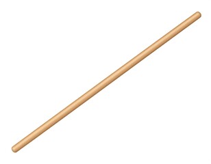 Angled, smooth, cylindrical wooden rod on a white background