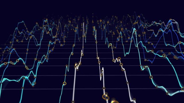 Abstract infographics grid from  noise lines with circles representation. Big data. Futuristic network or business data analytics. Quantum Computing. Cyber Security. 