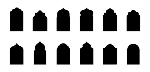Islamic door and window silhouette set. Arabic arch shapes, Mosque gate frames, Ramadan Kareem design