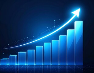 Animated blue graph showing financial growth with upward-pointing arrow