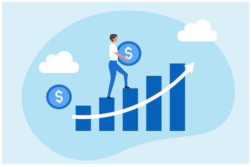Obraz premium Businessman climbs a graph growing up. Success financial concept vector illustration