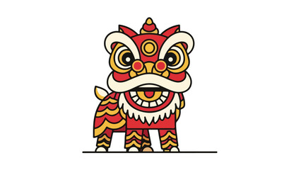 Flat Lion Dance Mascot Minimal Style for Chinese New Year