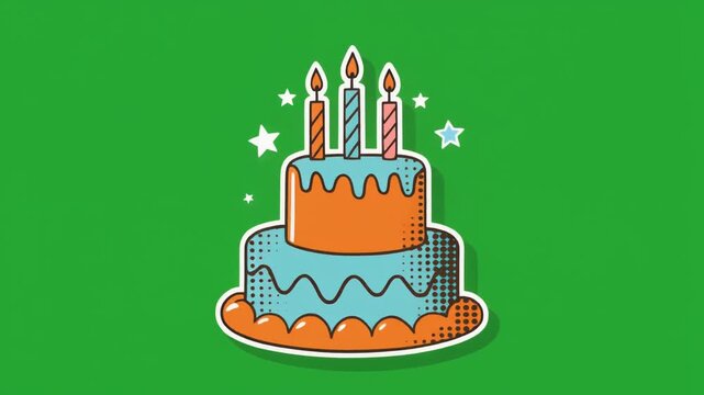 Birthday Cake Pop Art Style Green Screen Animation