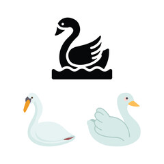 Swan icon set, water, bird