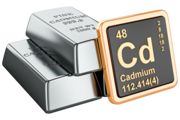 Cadmium ingots with chemical element icon Cadmium Cd, transparent background