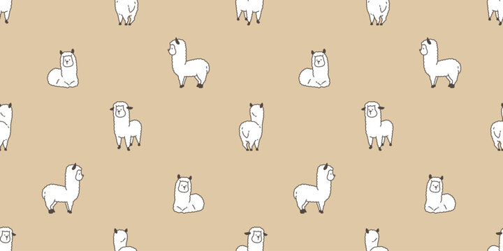 alpaca seamless pattern llamas cartoon character vector doodle tile background repeat wallpaper wrapping paper illustration design scarf isolated