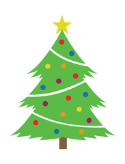 Simple Green Christmas Tree with Colorful Ornaments and Star holiday festive