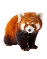 Obraz premium Adorable red panda cub sitting on mossy log in natural forest setting