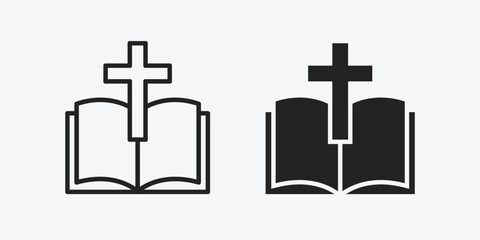 Bible icon set. Bible vector icon. Christian cross symbol 