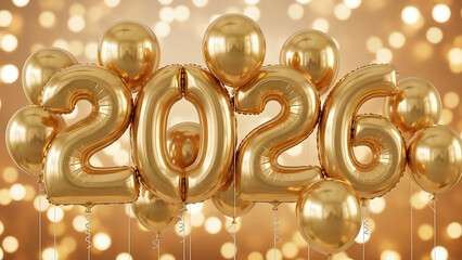 Golden 2026 New Year Celebration Balloons on Sparkling Background