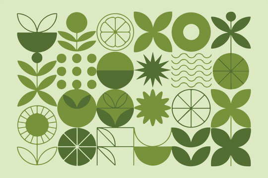 botanical abstract tile pattern of leaf petal and citrus slice