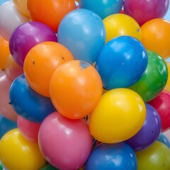 A large cluster of assorted multicolored latex balloons cheerful bright event decoration