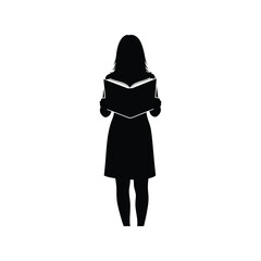Woman Reading Book Vector Silhouette, Female Student Study Icon, Knowledge, Education, and Literacy Symbol