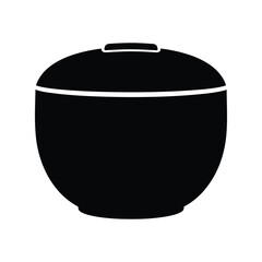 Covered round bowl silhouette, food pot serving dish vector icon, cooker container graphic