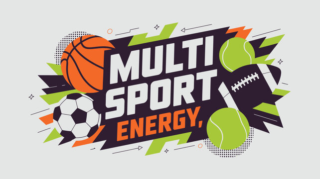 Vibrant MultiSport Design Featuring Basketball, Soccer Ball, Football and Tennis Balls on Abstract Background