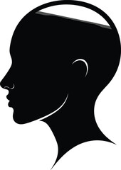 Human head silhouette icon, exposed brain vector, psychology cognition illustration, mental health design, cad drawing flat vector illustration
