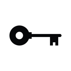Old skeleton key silhouette icon, security, lock, access, antique, vintage password vector
