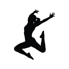 Woman jumping silhouette, freedom, dance, fitness, energy, sport activity vector illustration