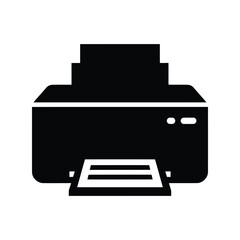 Office printer machine silhouette icon, document printing, copying, faxing equipment vector
