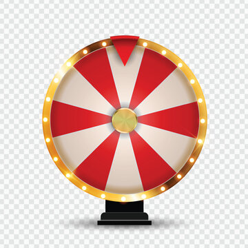 Realistic rendering of a classic fortune wheel with red and white segments on transparent background