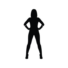 Powerful confident woman silhouette vector icon, hands on hips, strong female leadership concept graphic